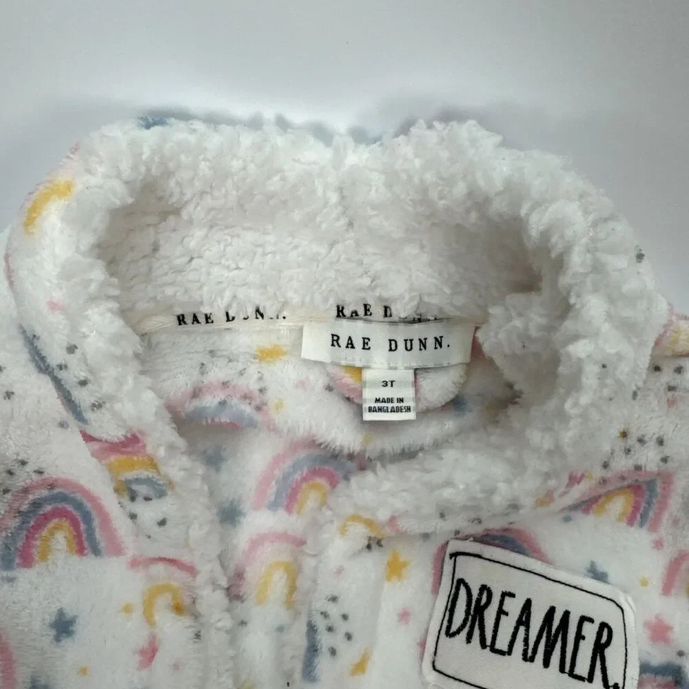 NWT Toddler Little Girl Rae Dunn Dreamer Patch Rainbow Print Fleece Robe